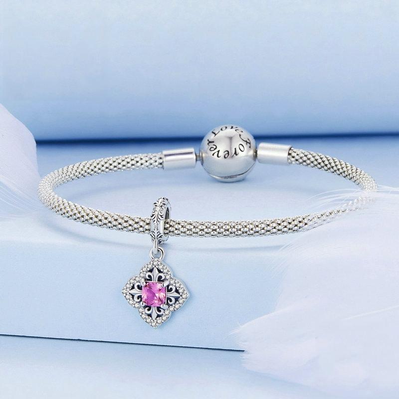 925 Sterling Silver Red Zircon Bracelet Pendant 5