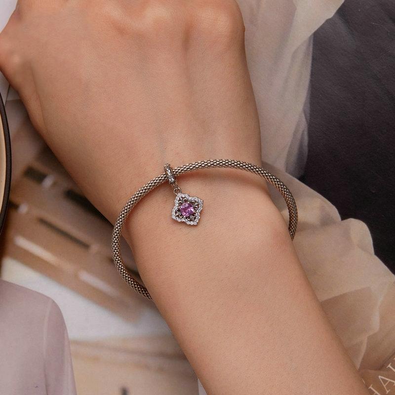 925 Sterling Silver Red Zircon Bracelet Pendant 6