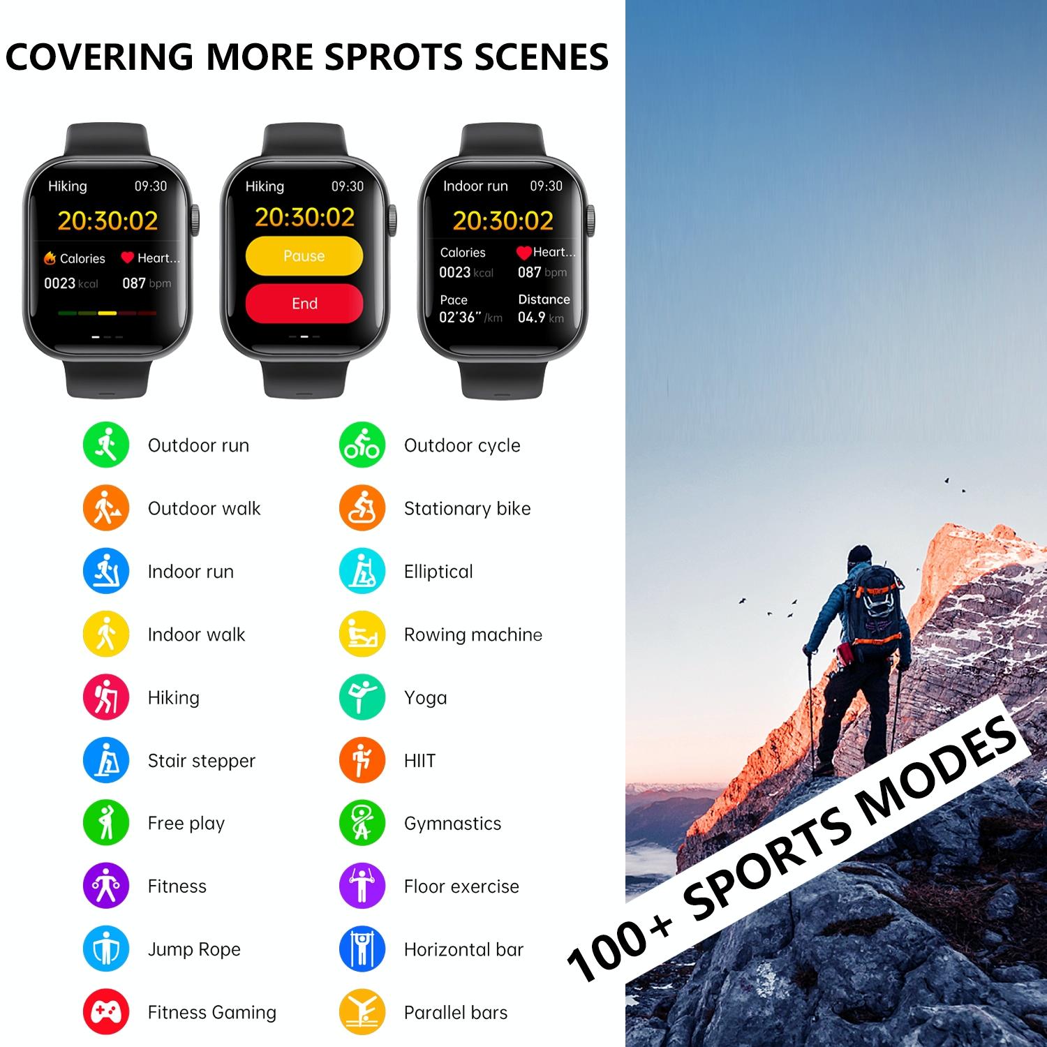 2.1 Inch Screen Smart Watch With Blood Sugar / Blood Oxygen Monitoring / Sos Alarm / 100+ Sports Modes - Black 3-Bead Steel - Black Silicone 5