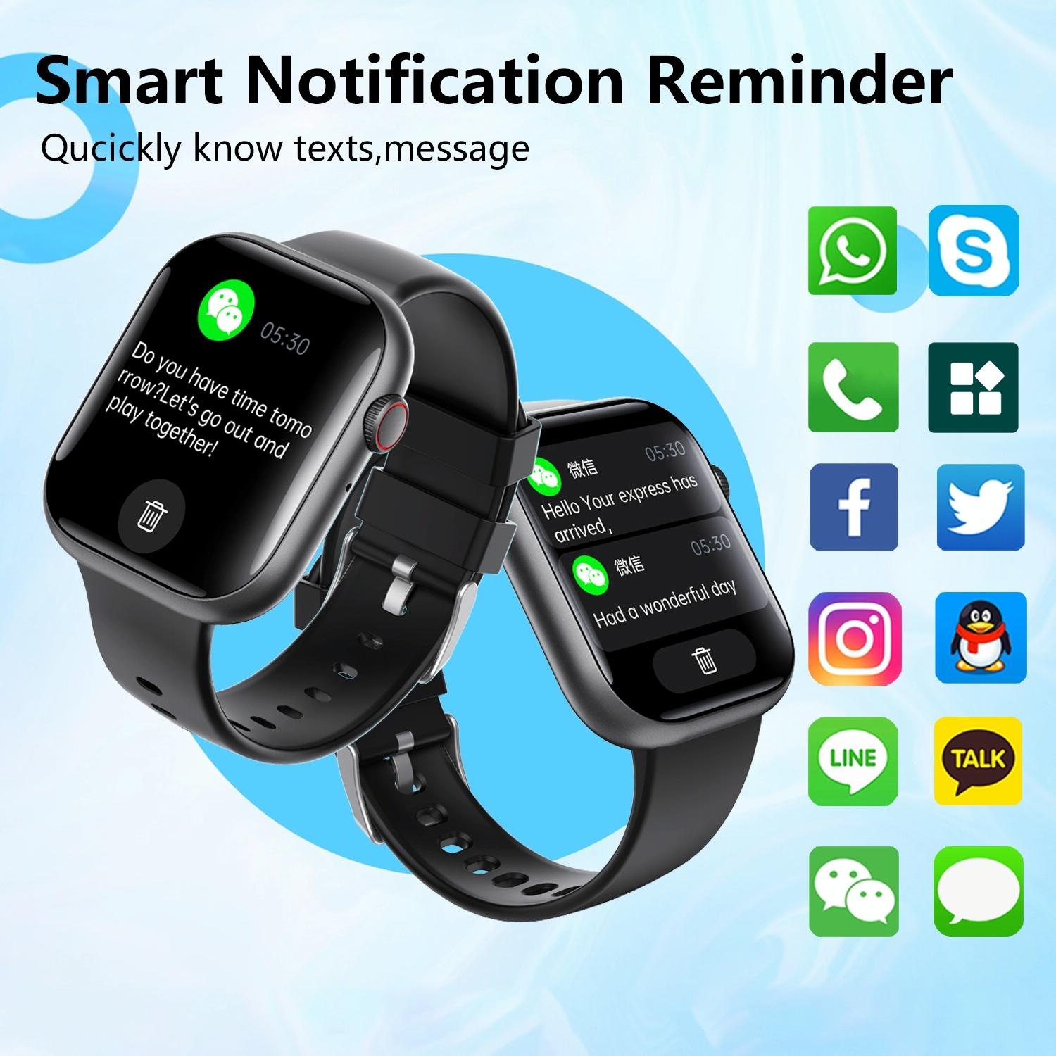 2.1 Inch Screen Smart Watch With Blood Sugar / Blood Oxygen Monitoring / Sos Alarm / 100+ Sports Modes - Black 3-Bead Steel - Black Silicone 6