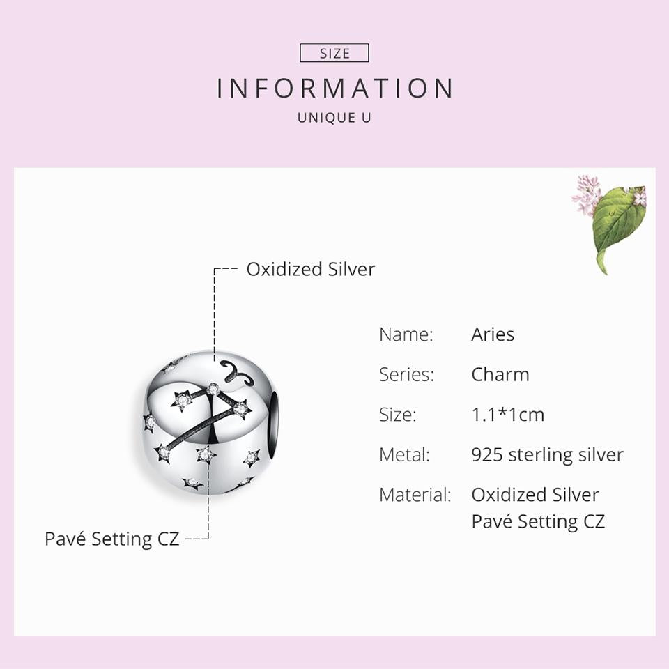 925 Sterling Silver Diy Zodiac Bracelet Beads Constellation Accessories Aries Style - Aries 5