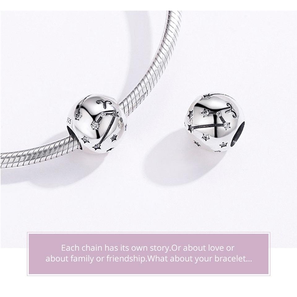 925 Sterling Silver Diy Zodiac Bracelet Beads Constellation Accessories Aries Style - Aries 6