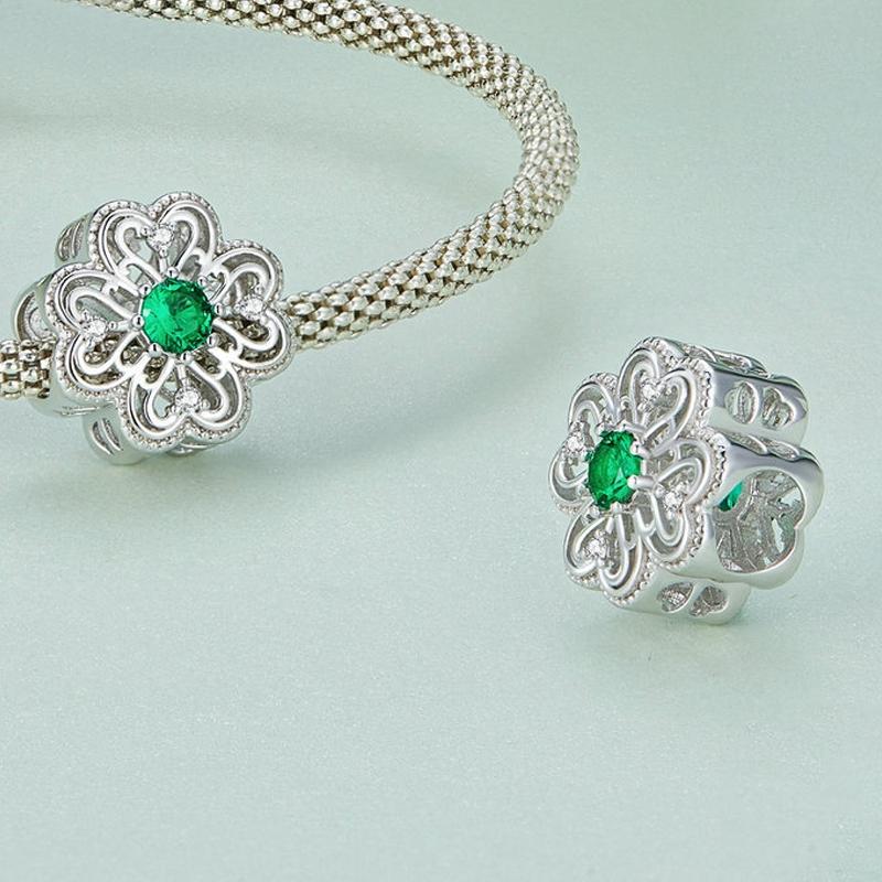 925 Sterling Silver Four Leaf Clover Beaded Bracelet 5
