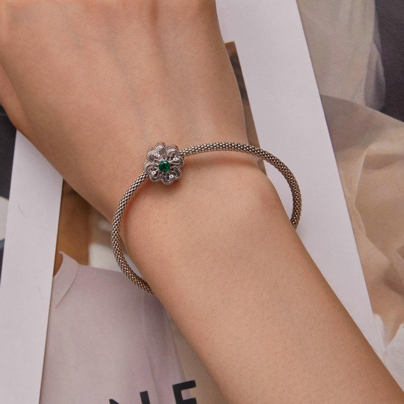 925 Sterling Silver Four Leaf Clover Beaded Bracelet 6