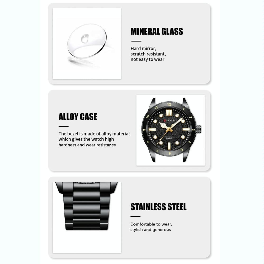 Men Steel Strap Business Quartz Watch - Sporty Design - White Shell Black 4