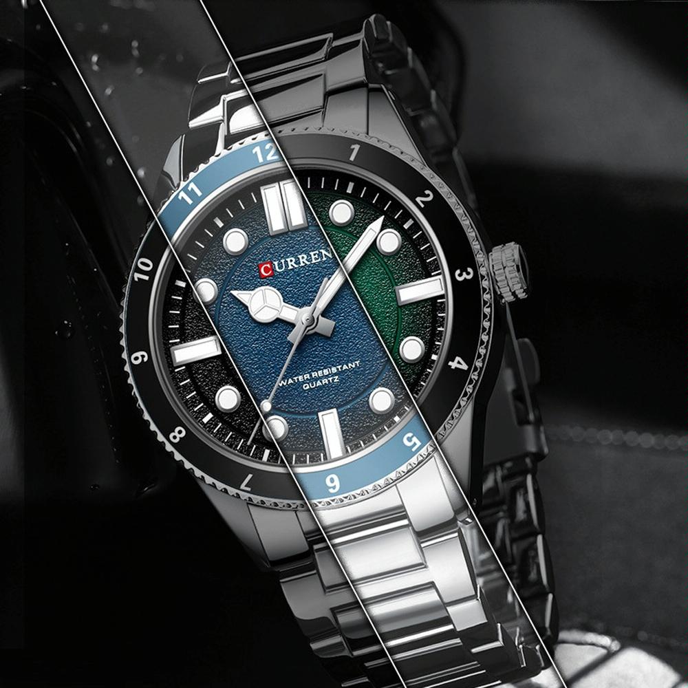 Men Steel Strap Business Quartz Watch - Sporty Design - White Shell Black 8