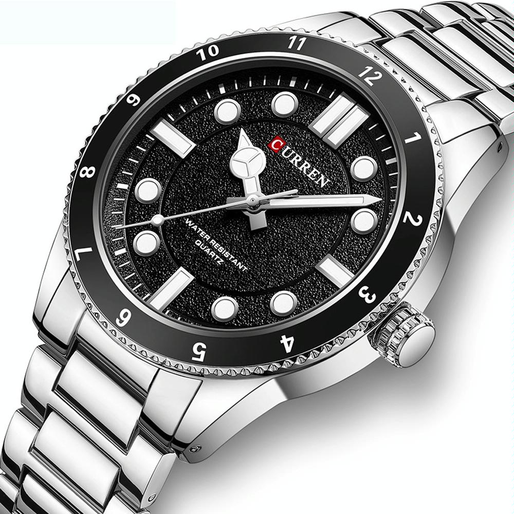 Men Steel Strap Business Quartz Watch - Sporty Design - White Shell Black 13