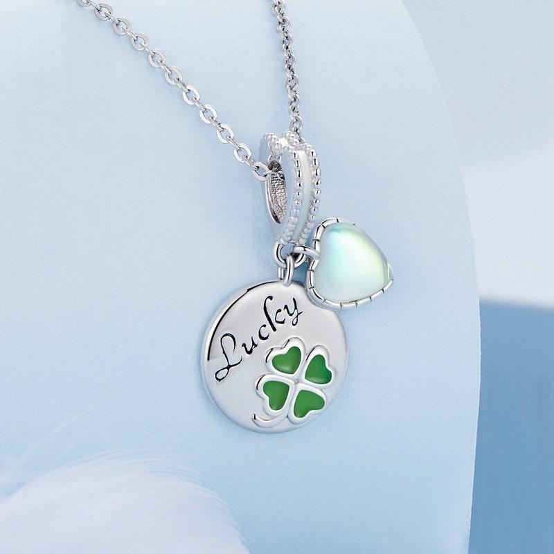 925 Sterling Silver Gold Plated Heart Clover Bracelet Pendant 3