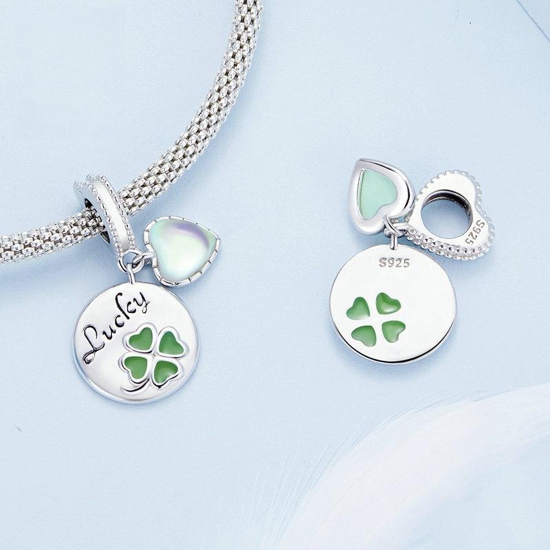 925 Sterling Silver Gold Plated Heart Clover Bracelet Pendant 4