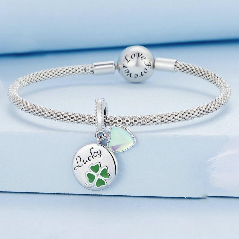 925 Sterling Silver Gold Plated Heart Clover Bracelet Pendant 5