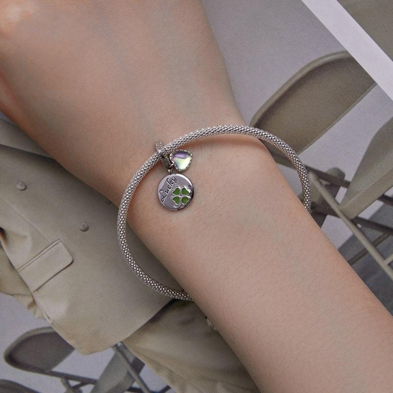 925 Sterling Silver Gold Plated Heart Clover Bracelet Pendant 6