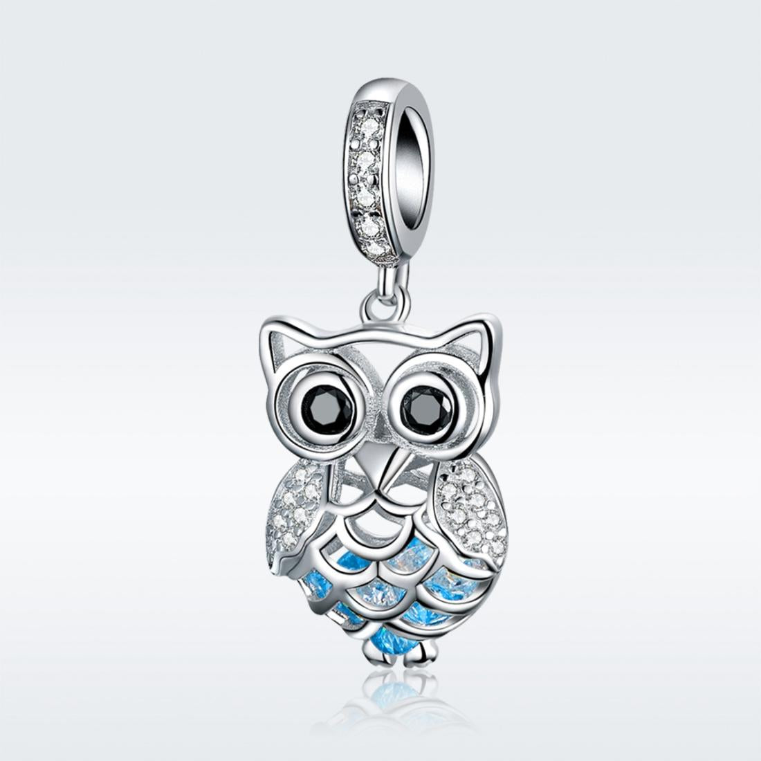 925 Sterling Silver Blue Zircon Owl Pendant For Diy Bracelets Movable Style - Pendant 3