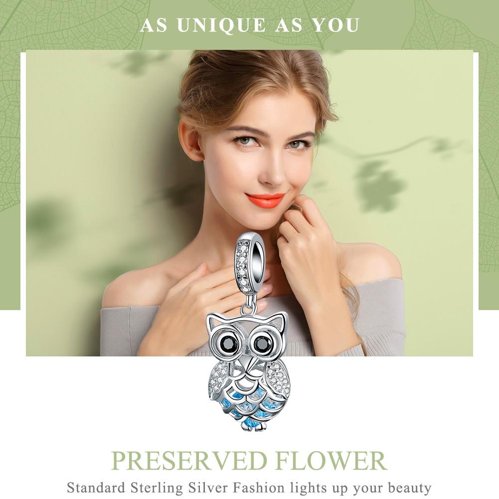 925 Sterling Silver Blue Zircon Owl Pendant For Diy Bracelets Movable Style - Pendant 4