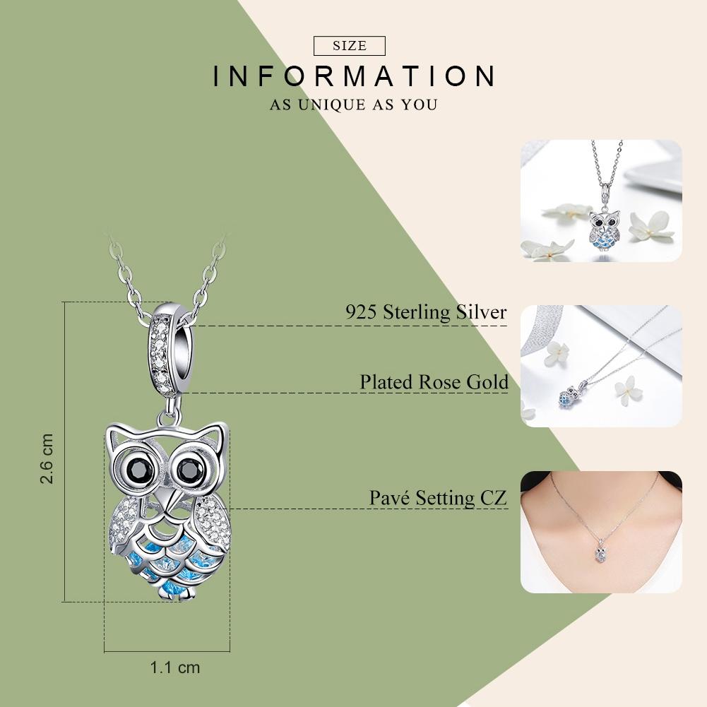 925 Sterling Silver Blue Zircon Owl Pendant For Diy Bracelets Movable Style - Pendant 6