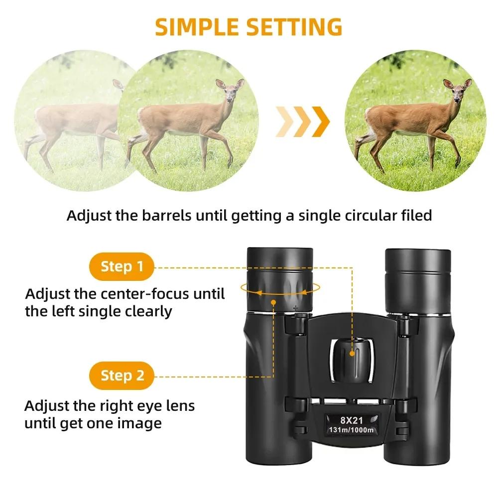 High-power Mini Binoculars for Low-light Night Vision 8x21 6