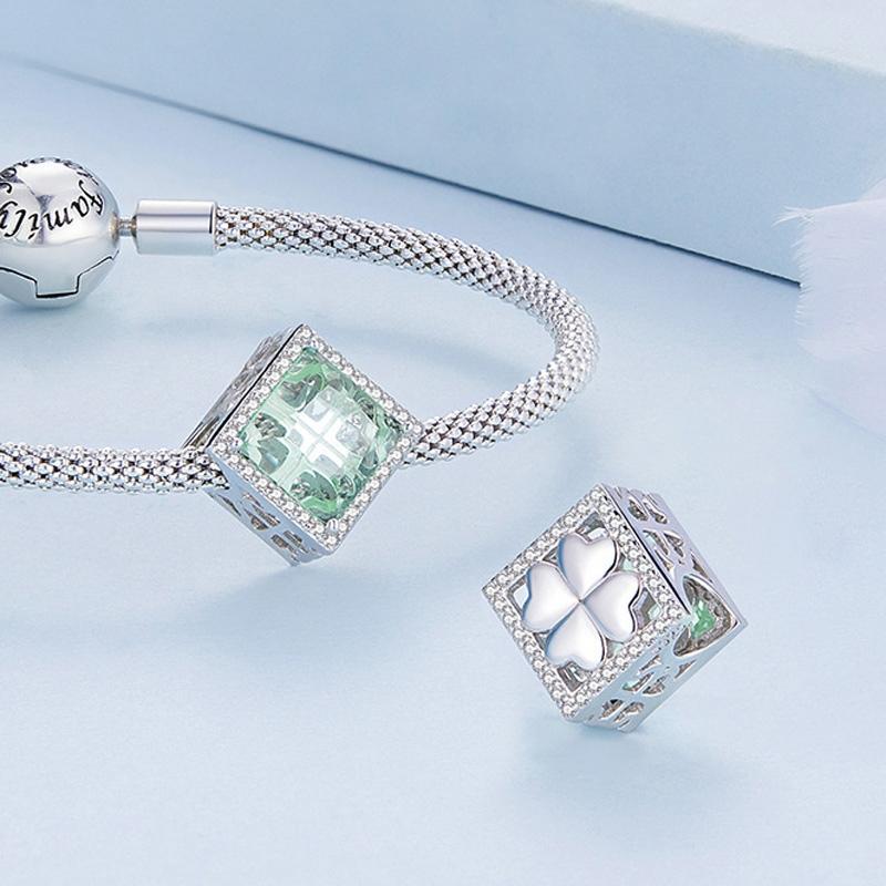 925 Sterling Silver Natural Four Leaf Clover Bracelet Pendant Diy Beading Accessory Bsc667 Style - Four-Leaf Clover 3