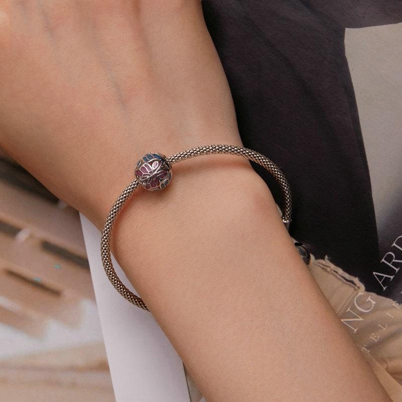925 Sterling Silver Platinum Plated Butterfly Bracelet In 6