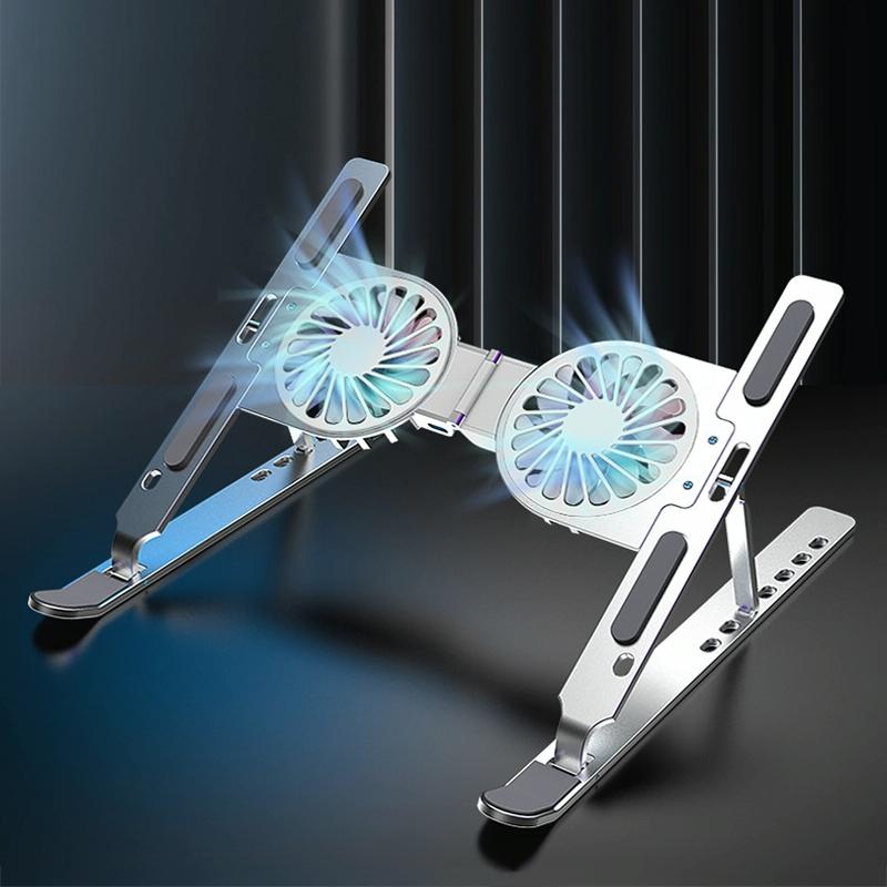Foldable Laptop Cooling Stand with Ambient Light - Silver 4
