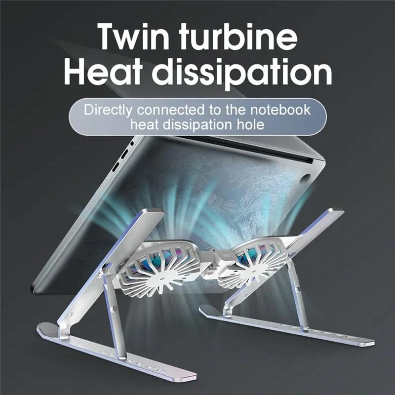 Foldable Laptop Cooling Stand with Ambient Light - Silver 10