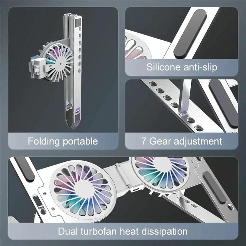 Foldable Laptop Cooling Stand with Ambient Light - Silver 14
