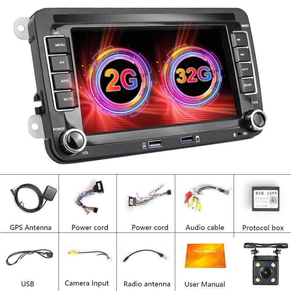 7 Inch Android Car Multimedia Player With Navigation & Bluetooth 2 + 32G - Standard + 4Lights Camera - Fits Volkswagen 4