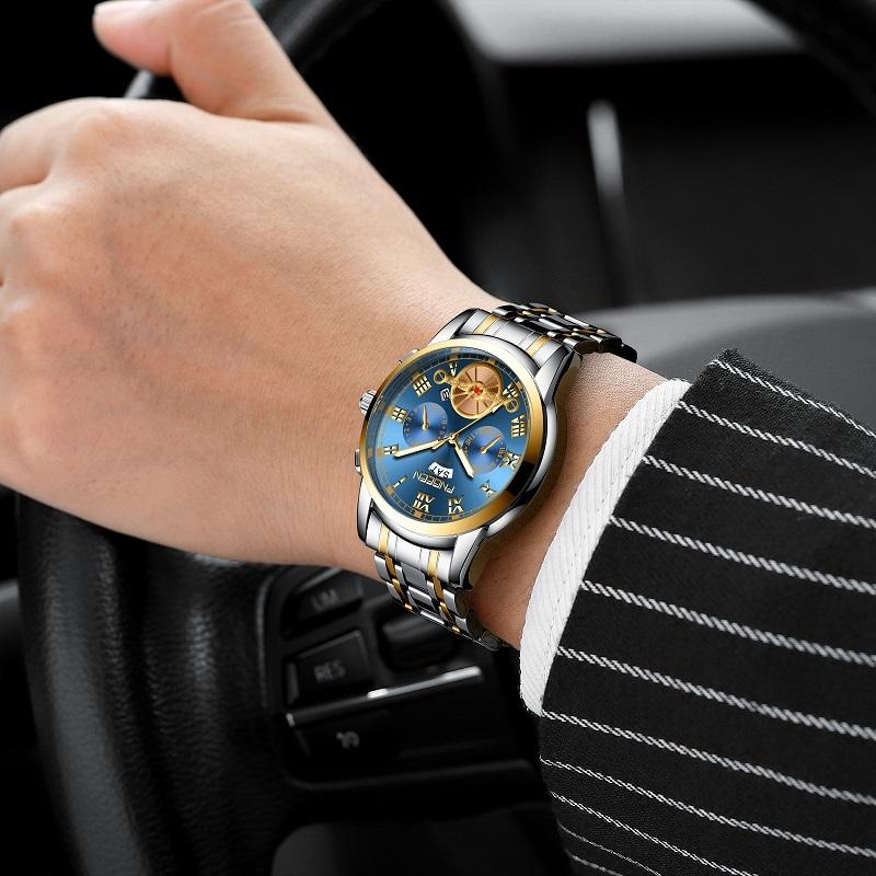 Gold Blue Multi-function Men Quartz Watch 5