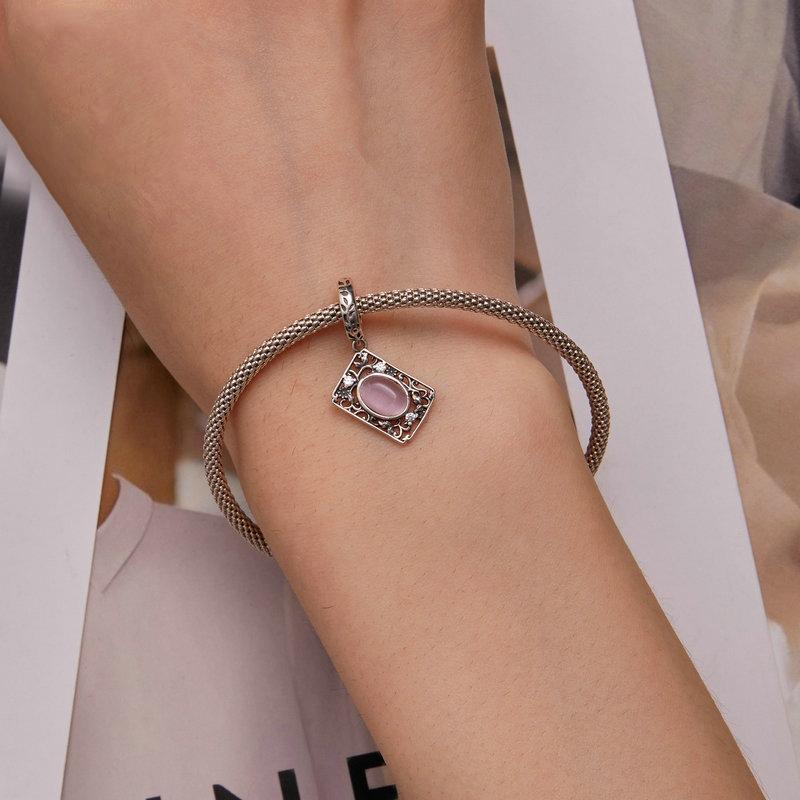 925 Sterling Silver Zircon Square Tag Bracelet In 6