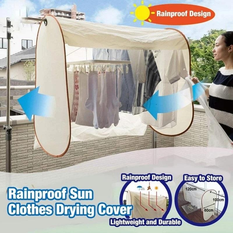Beige Outdoor Clothes Drying Cover - Dustproof Rainproof Sun Protection - Beige 7