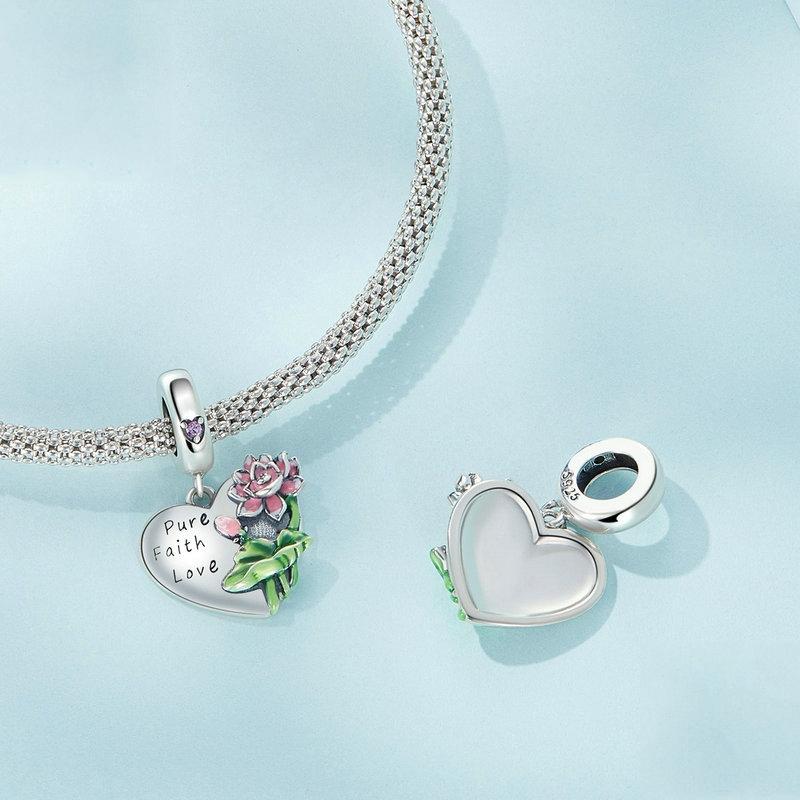 925 Sterling Silver Lotus Flower Love Zirconia Bracelet Charm 3