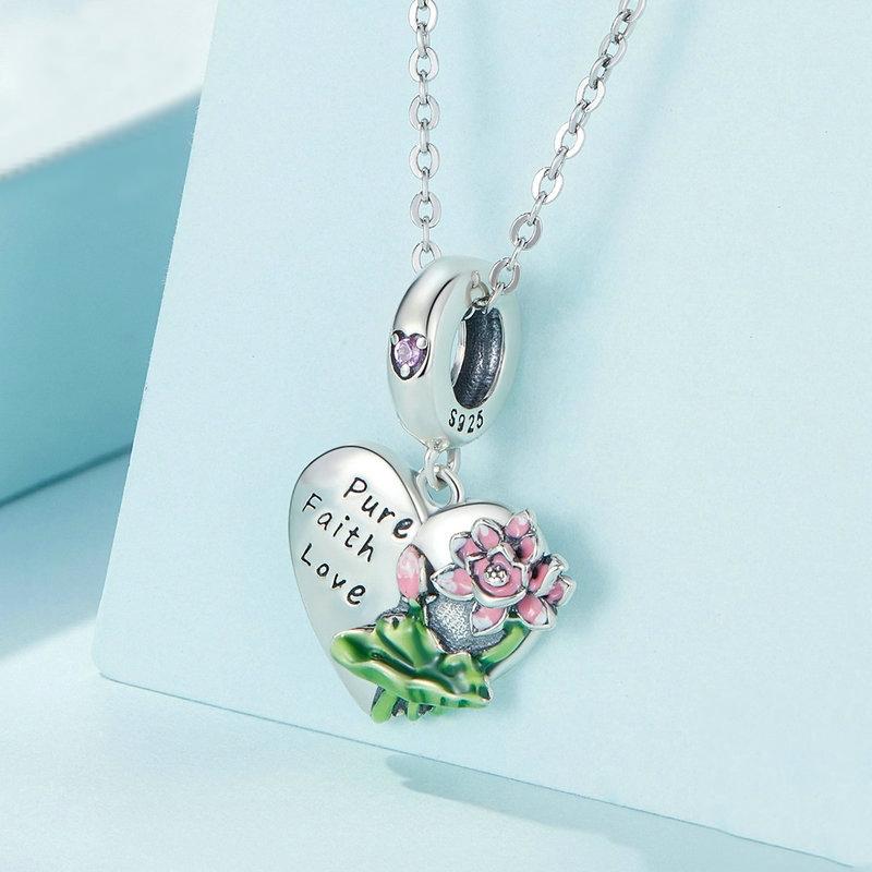 925 Sterling Silver Lotus Flower Love Zirconia Bracelet Charm 5