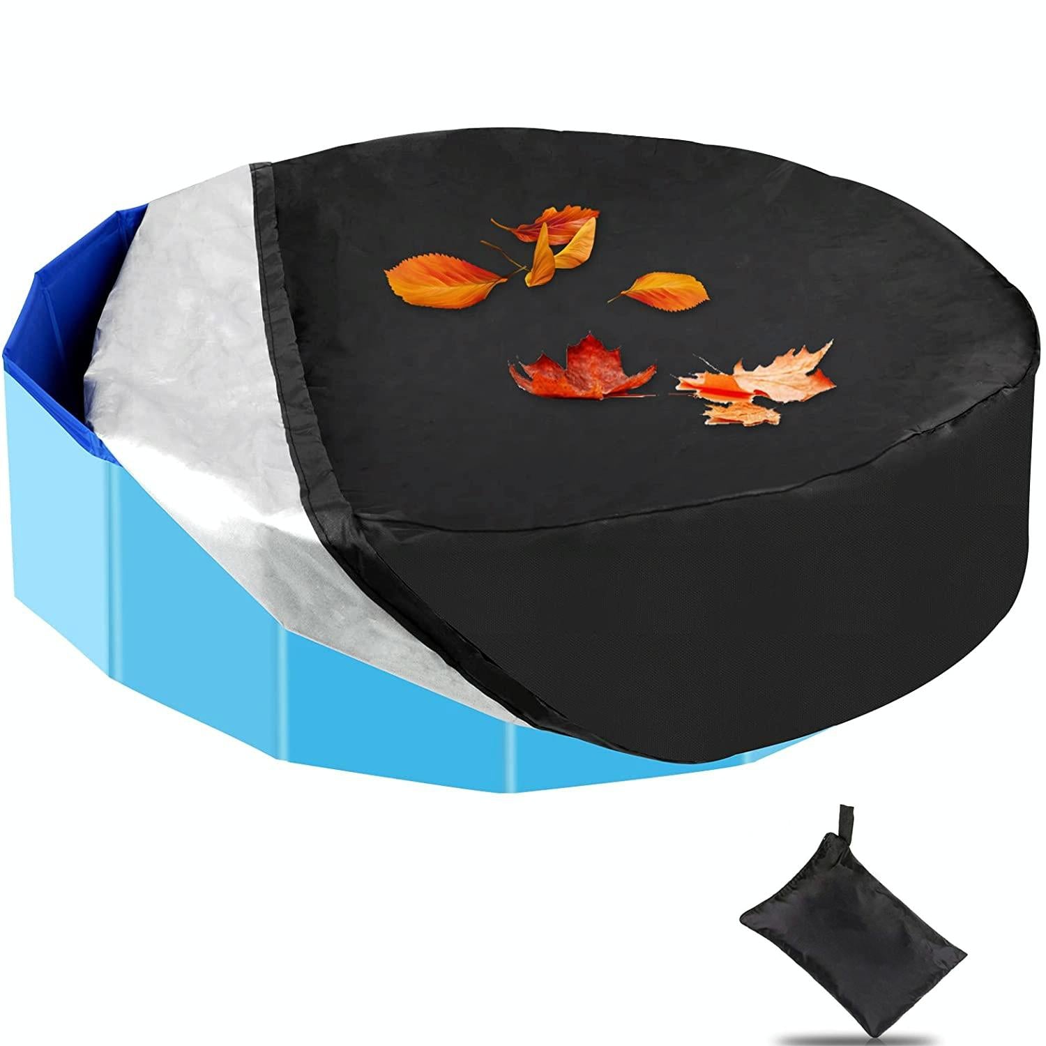 82x30cm Foldable Sunscreen Pool Cover - Dustproof Round Black & Silver 3