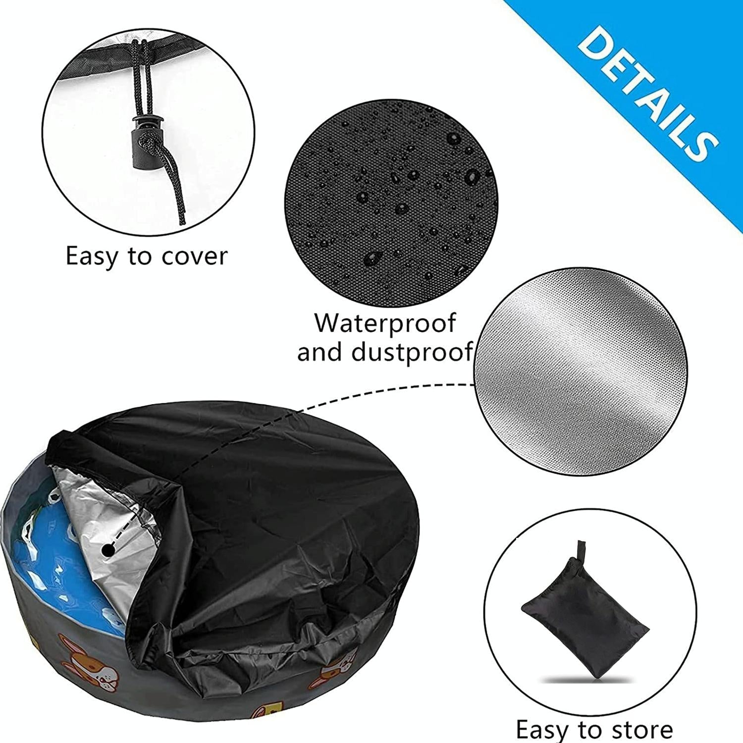 82x30cm Foldable Sunscreen Pool Cover - Dustproof Round Black & Silver 5