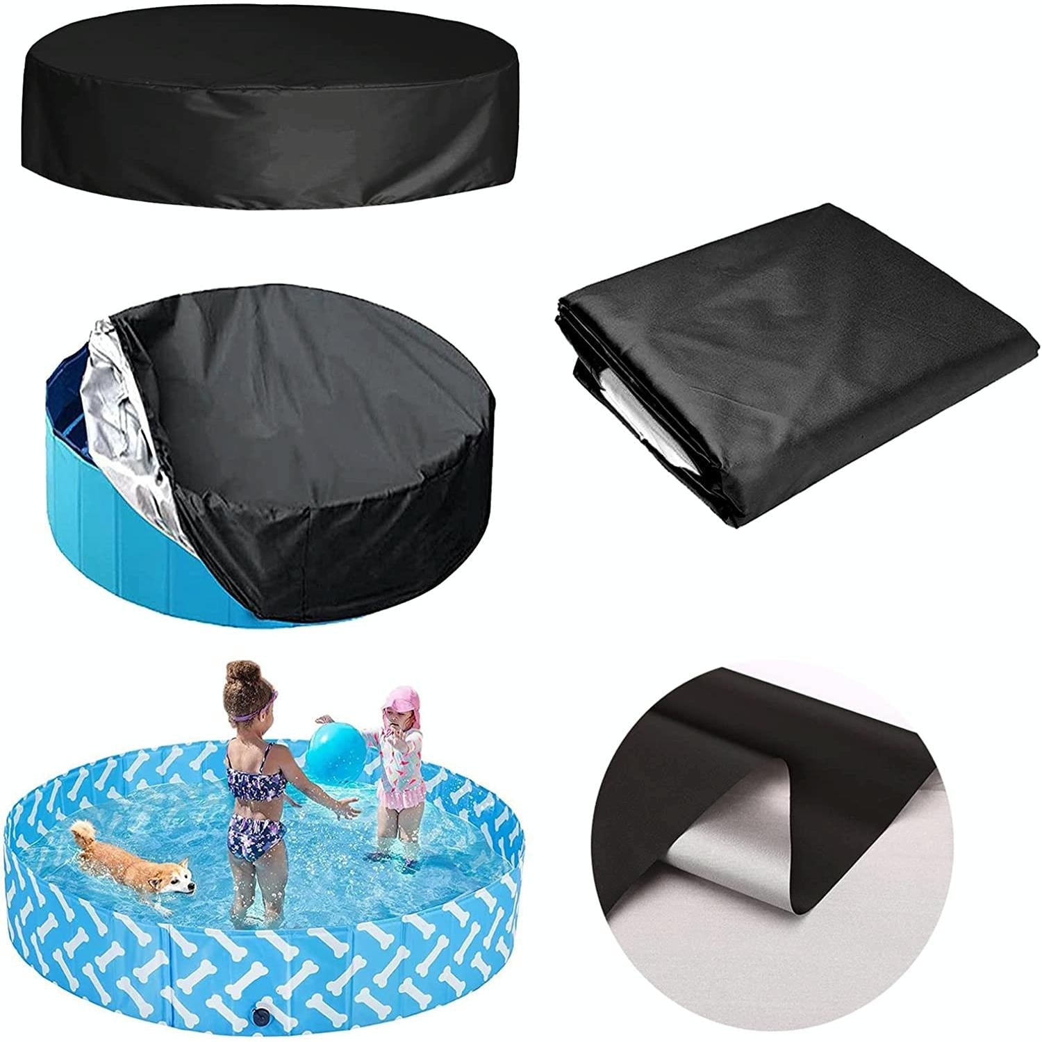 82x30cm Foldable Sunscreen Pool Cover - Dustproof Round Black & Silver 6