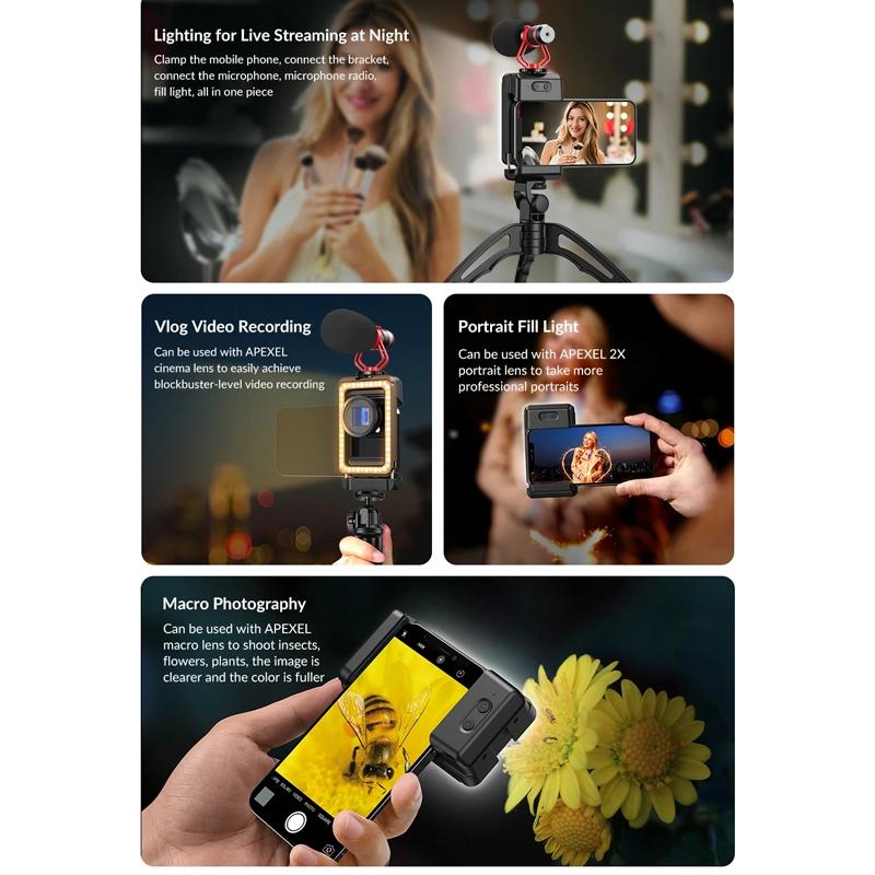 Universal Phone Clip with Multifunctional Fill Light - 1 / 4 & M17 M37 Thread Interface 4