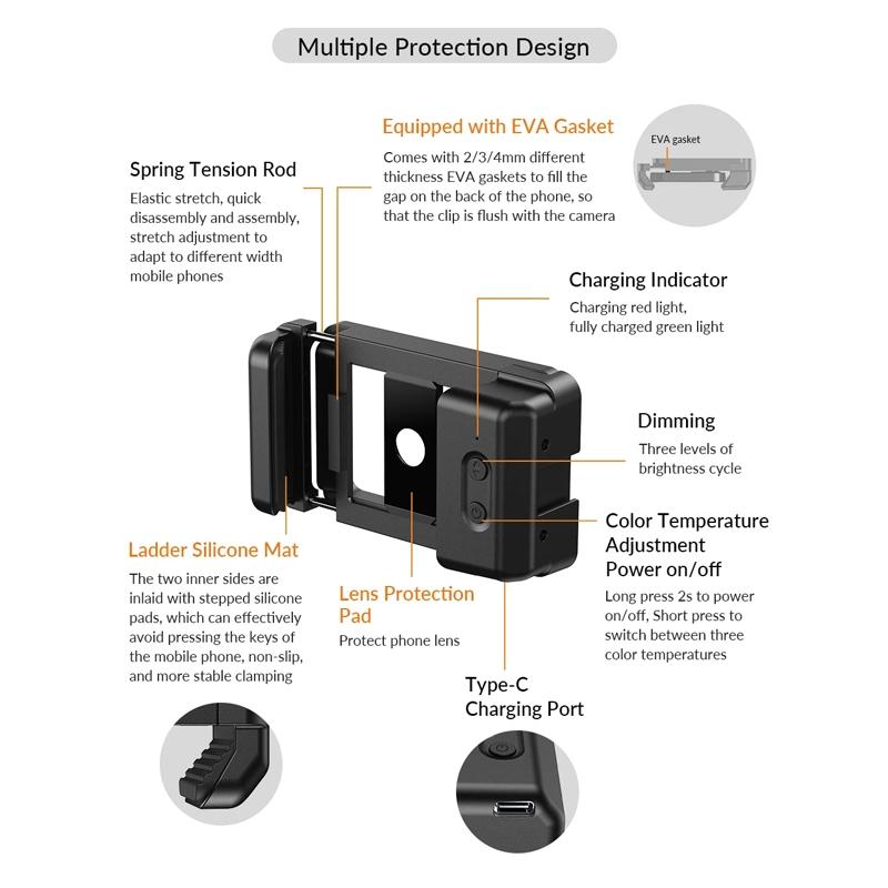 Universal Phone Clip with Multifunctional Fill Light - 1 / 4 & M17 M37 Thread Interface 12