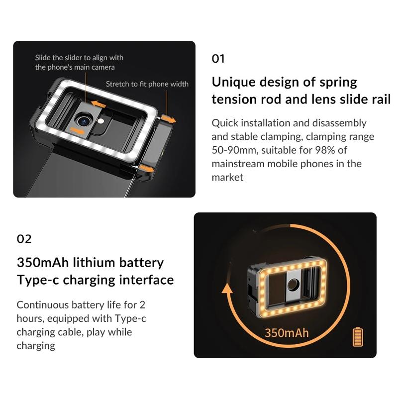 Universal Phone Clip with Multifunctional Fill Light - 1 / 4 & M17 M37 Thread Interface 13