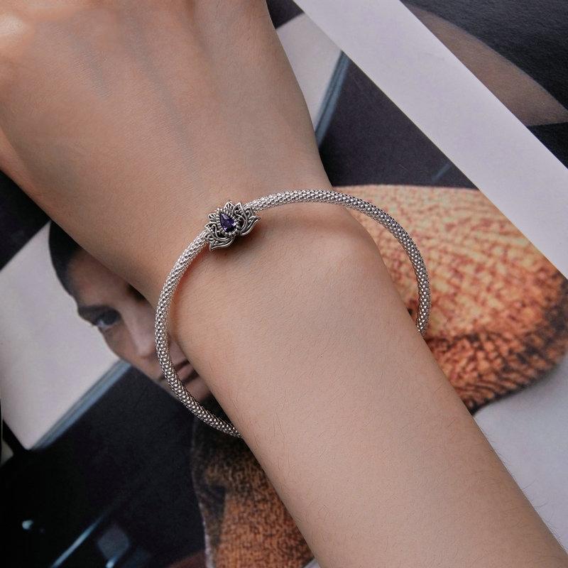 925 Sterling Silver Zircon Lotus Bracelet 6