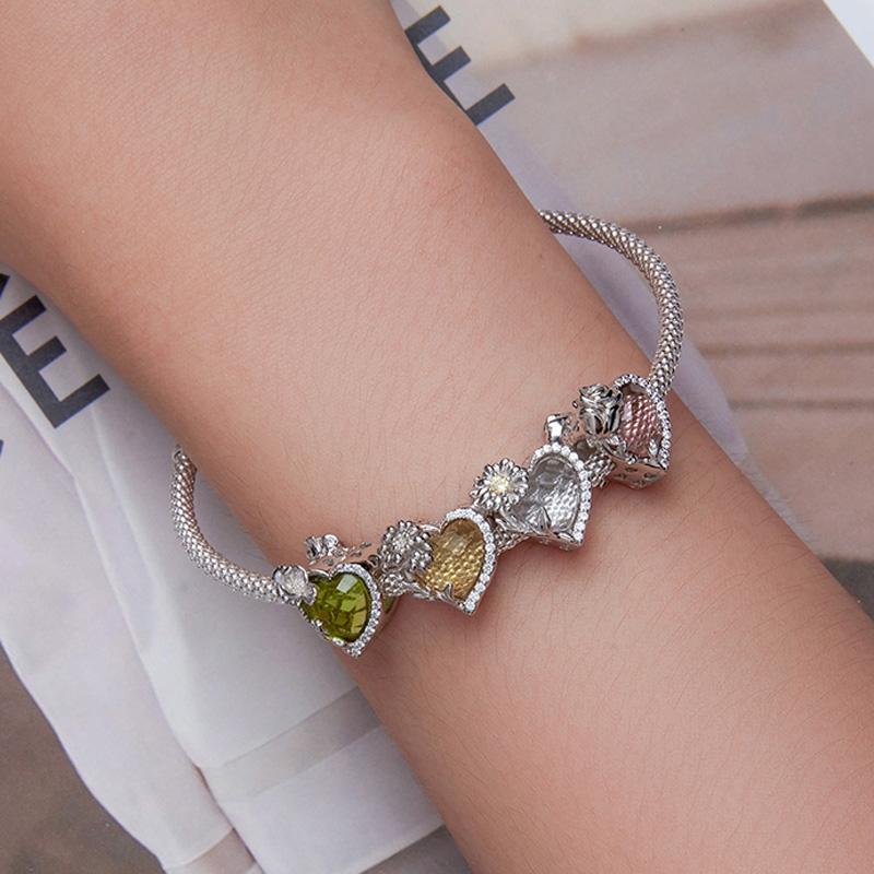 925 Sterling Silver Birthstone Bracelet With Love Pearl Beads January Style - January 7