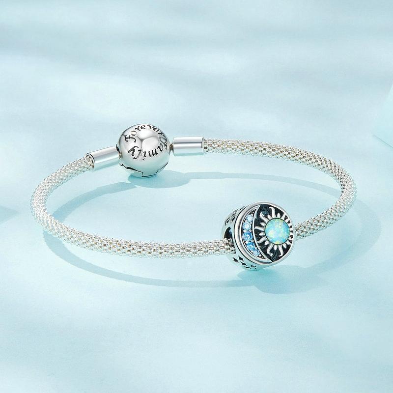 925 Sterling Silver Opal Sun Star & Moon Bracelet 4