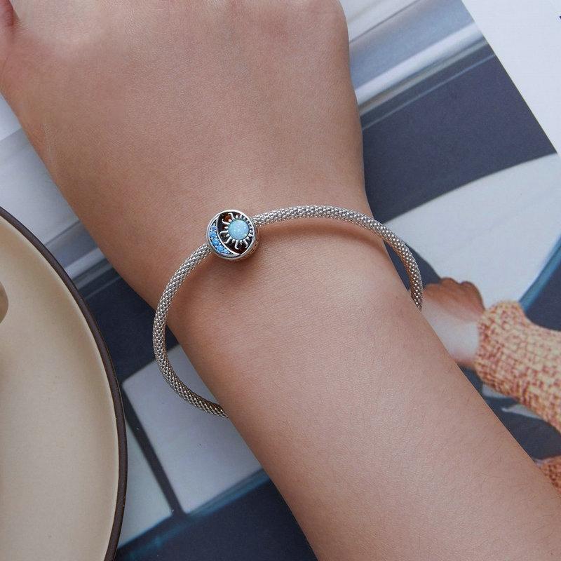925 Sterling Silver Opal Sun Star & Moon Bracelet 6