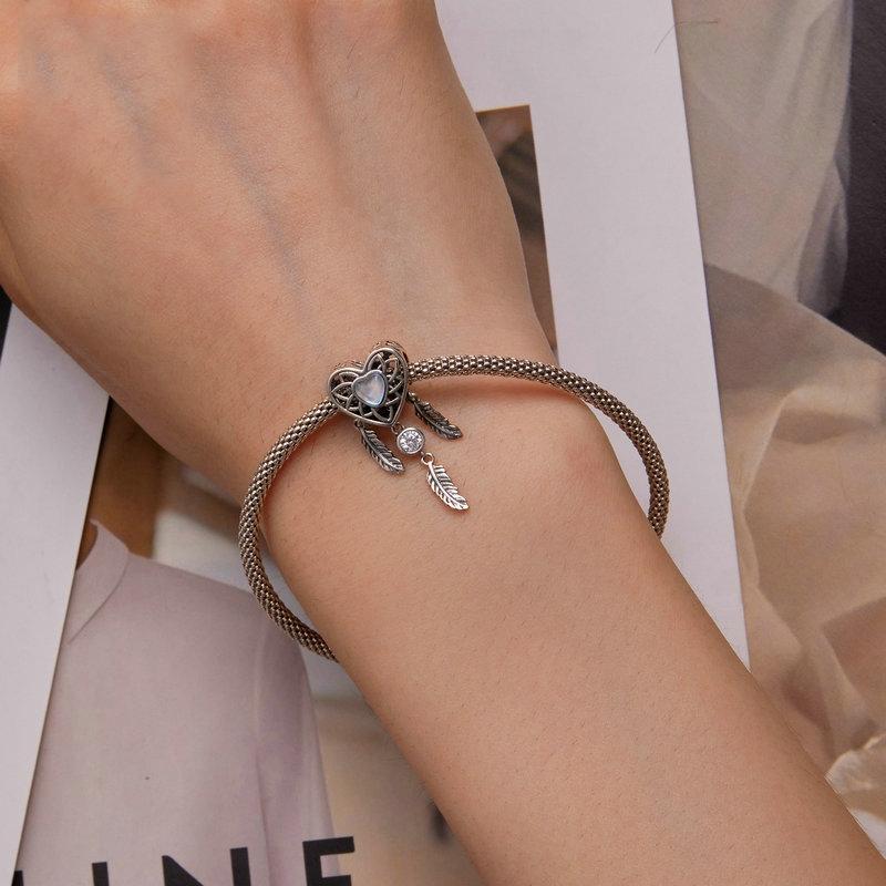 925 Sterling Silver Zircon Heart Dreamcatcher Bracelet 6