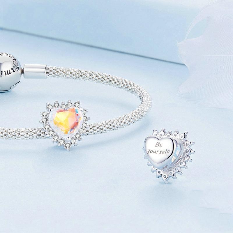 925 Sterling Silver Heart Charm Glass Bead Bracelet 3