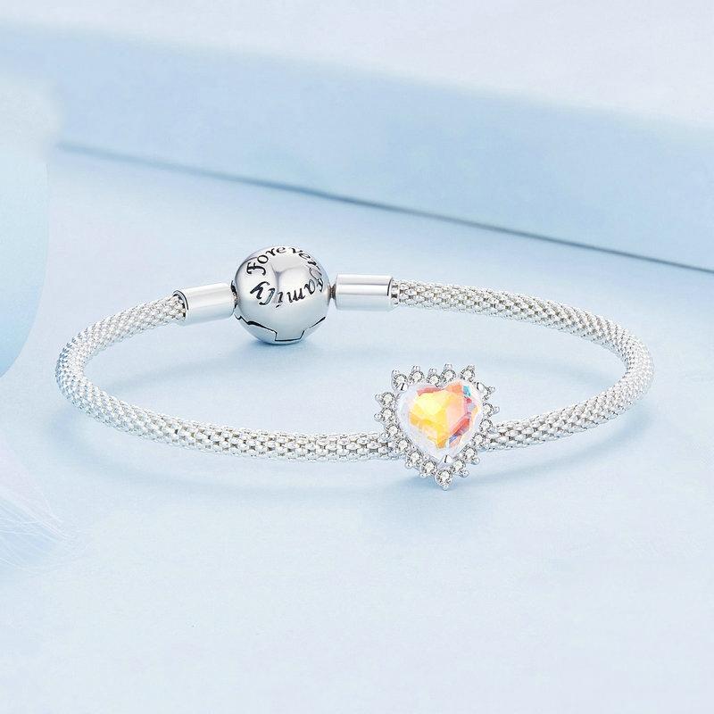 925 Sterling Silver Heart Charm Glass Bead Bracelet 6