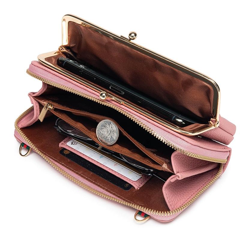 Black Embroidered Crossbody Wallet With Large Capacity - Wine Red 10