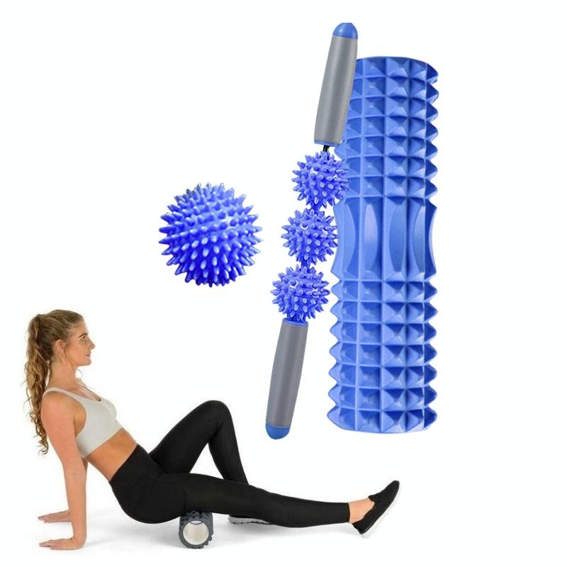 3-In-1 Eva Foam Roller Set 33Cm Length Blue Crescent