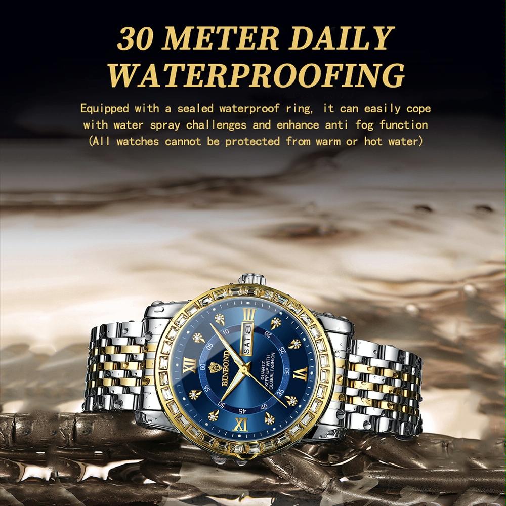 Diamond Dual-calendar Luminous Quartz Watch - B2202 - Inter-Gold-Blue 4