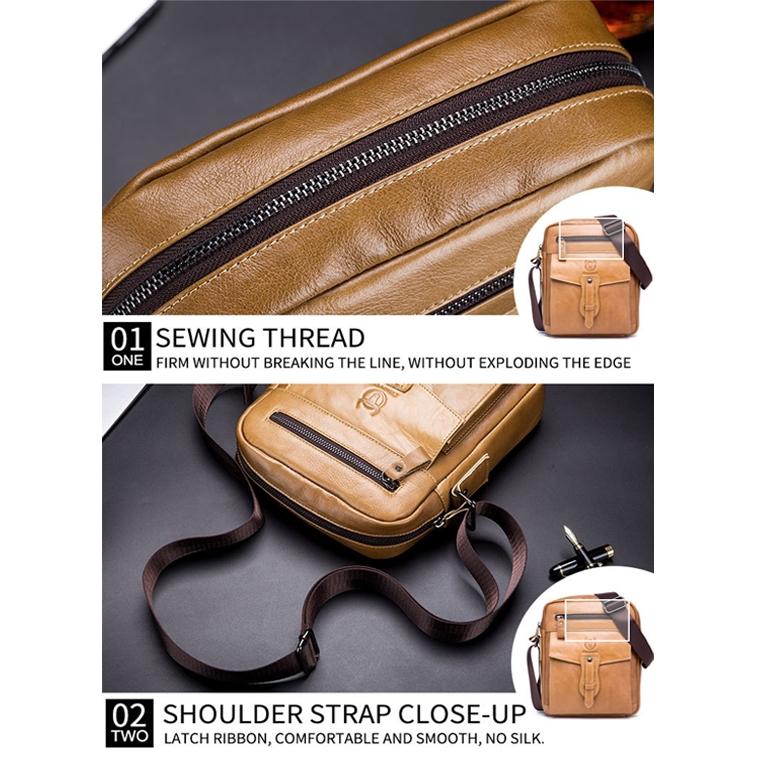 Large Capacity Cowhide Messenger Bag For Men 6