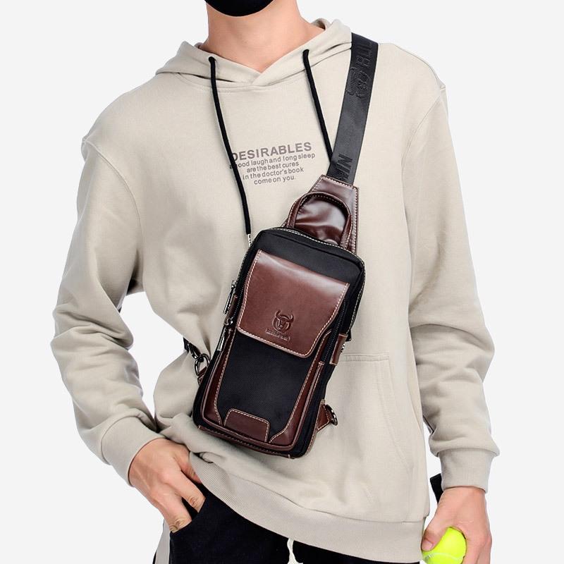 Leather Men Chest Bag Casual Shoulder Bag Brown 8