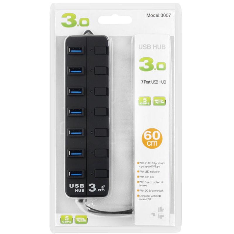 7-Port Usb 3.0 Hub With Individual Switches Black 6