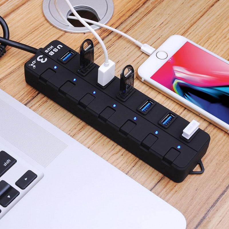 7-Port Usb 3.0 Hub With Individual Switches Black 7